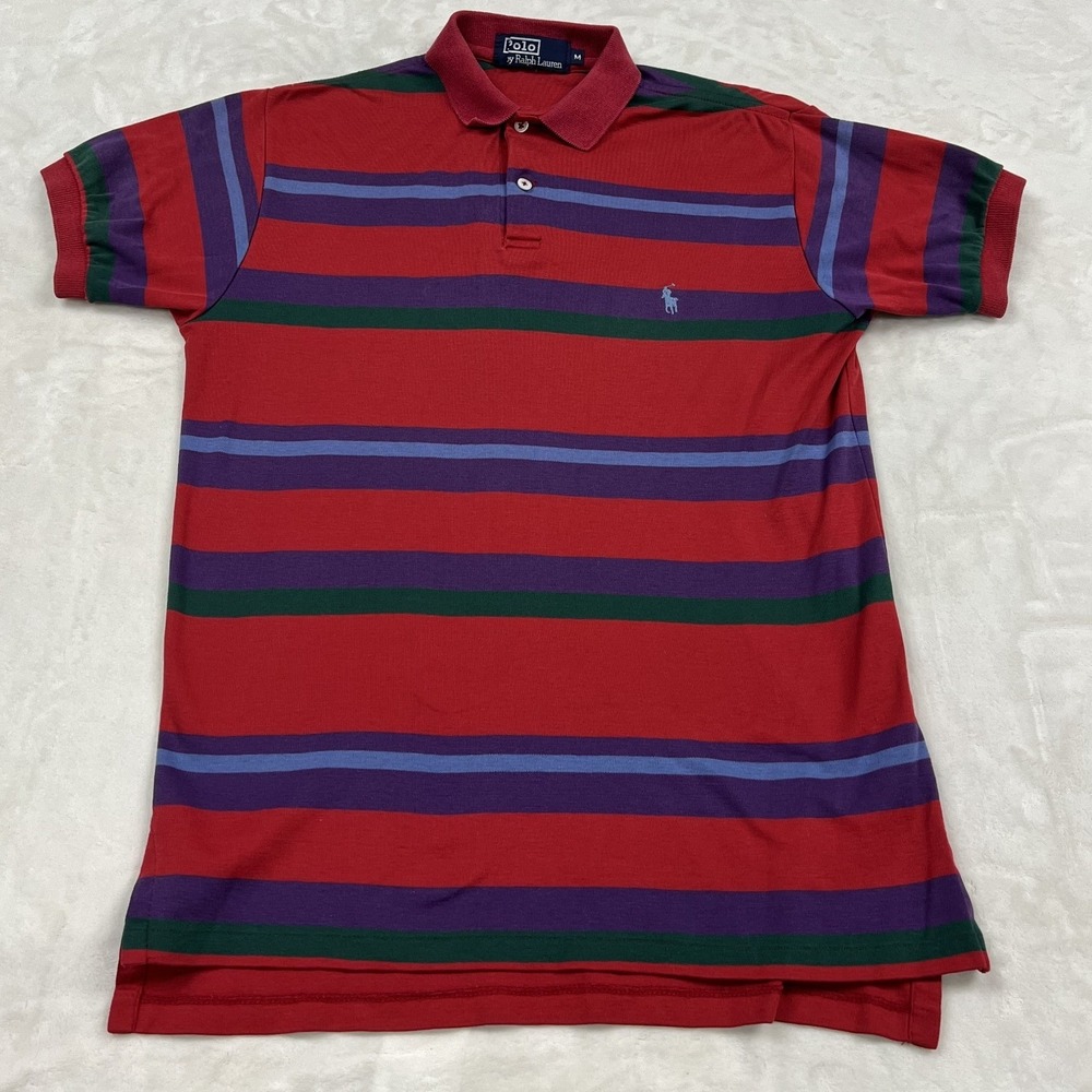 Polo Ralph Lauren Polo Shirt Mens M Red Multi Stripe Short Sleeve Pony Logo